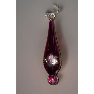Christmas Hand Blown Painted Glass Teardrop Shaped Hanging Ornament Red Gold‎ 4"